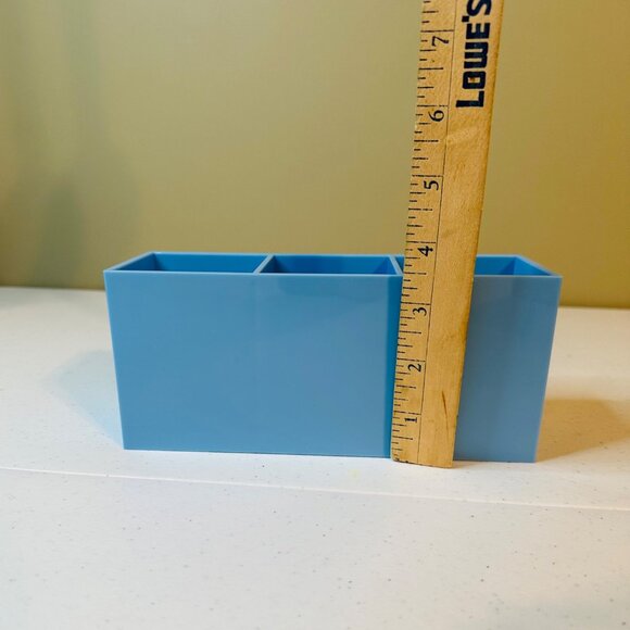 3-Compartment Blue Plastic Makeup Brush & Pen Holder Organizer - Picture 4 of 9